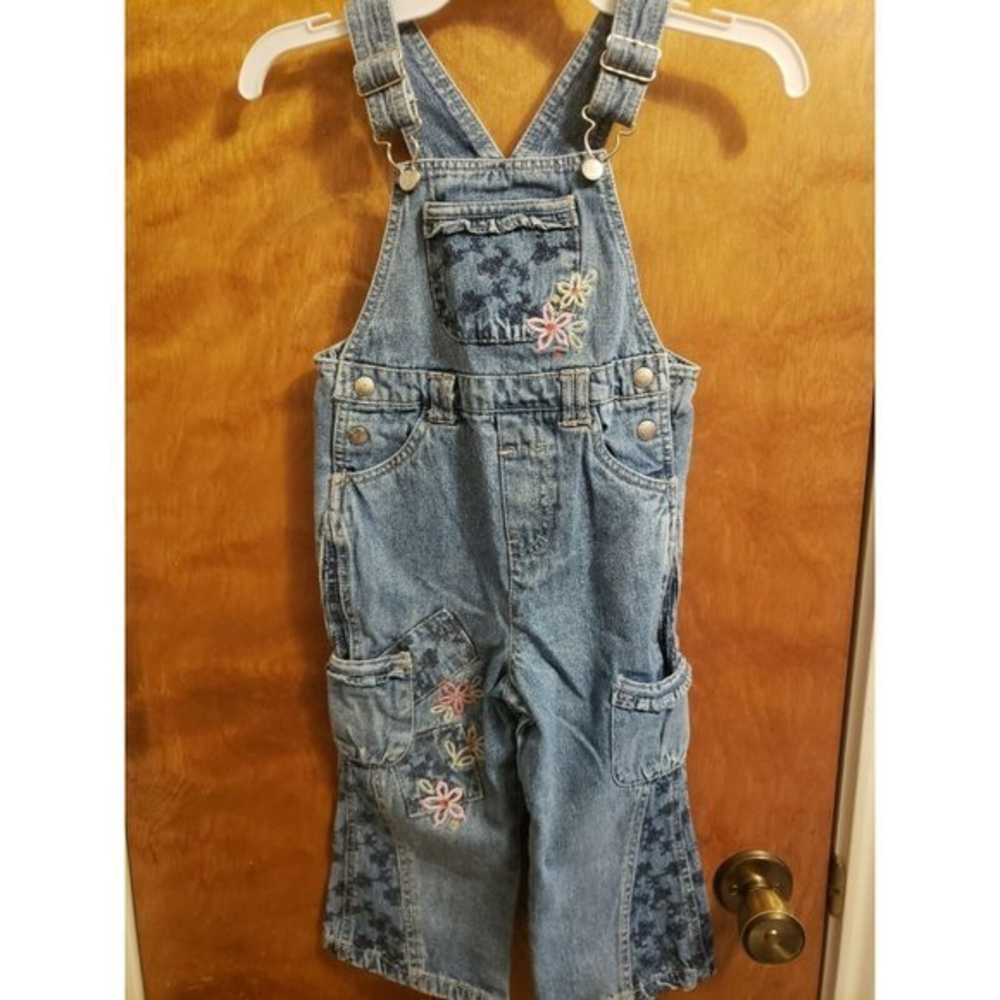Faded Glory Overalls with‎ Flower Embroidery Toddler Size 3T